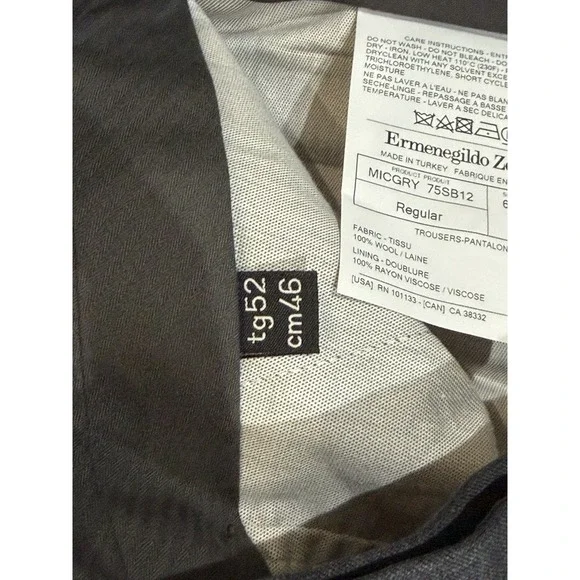 ERMENEGILDO ZEGNA Micronsphere Trousers 34x31 Gray Flat Front Dress Pants